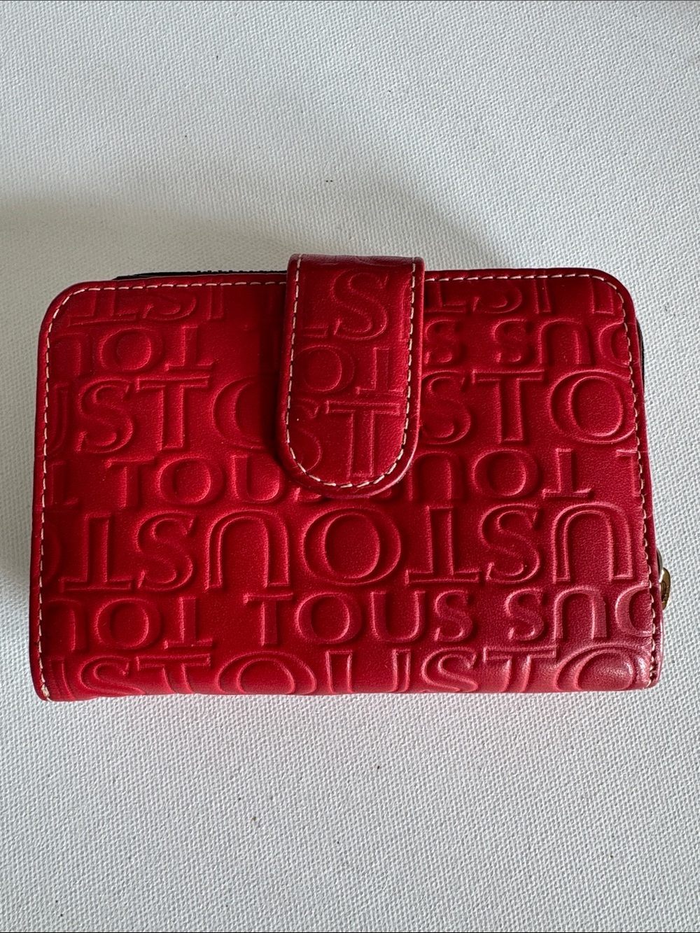TOUS Red Embossed Logo Leather Wallet
